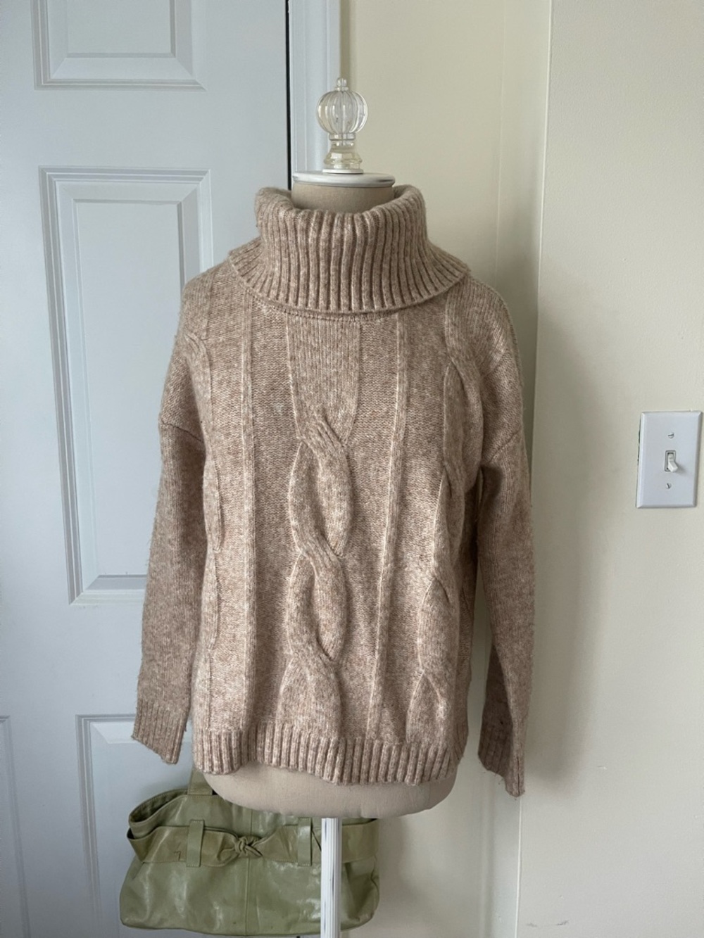 Turtleneck Cable Knit Sweater - Beige